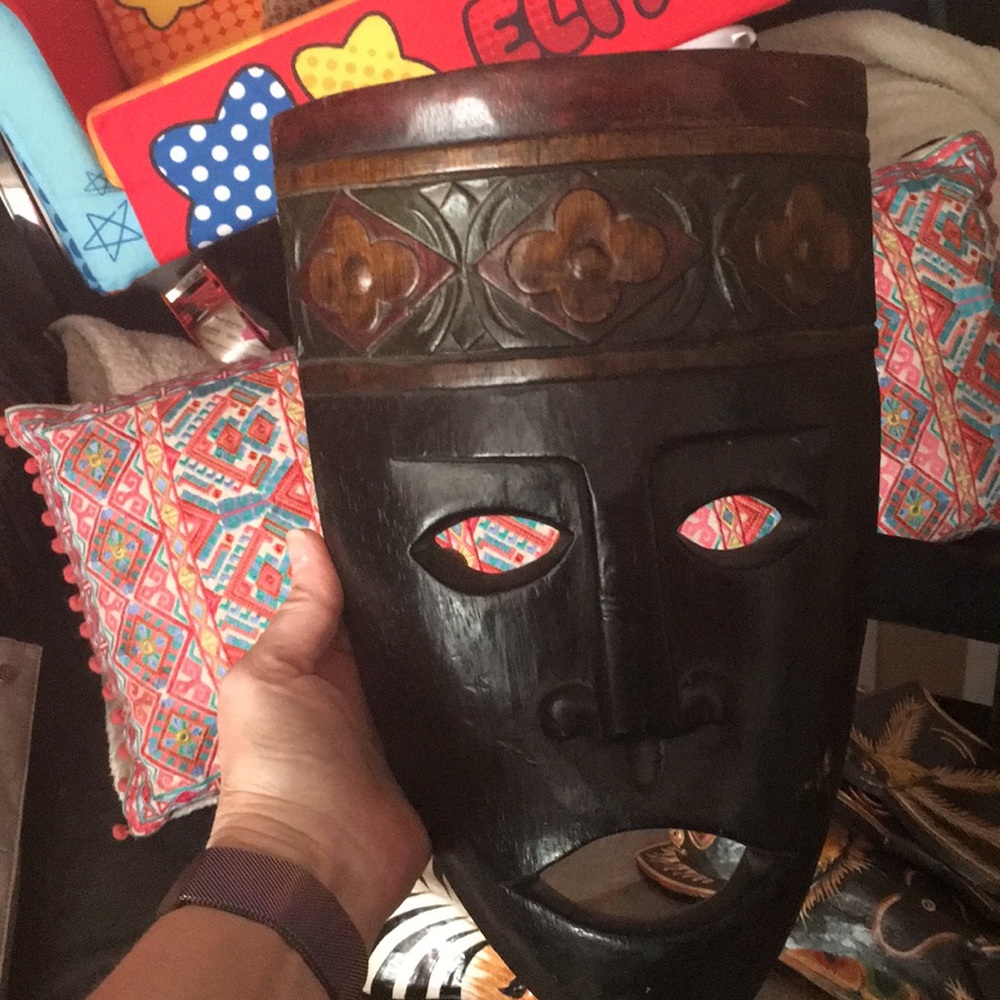 Indonesian wooden carved wall art mask